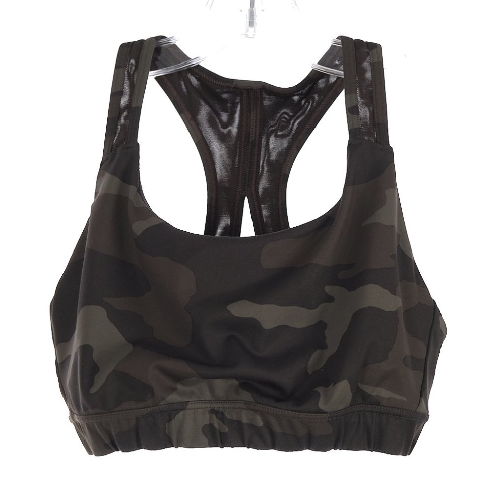 Athleta Contender Printed Bra Black Olive Camo Size Small - Picture 1 of 6